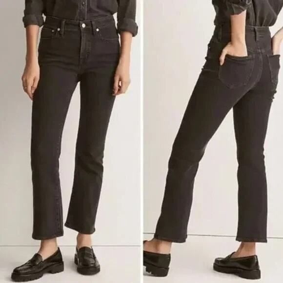 NWT Madewell Women's Tall Kick Out Crop Jeans Black Rinse Wash Size 31T - Picture 1 of 13